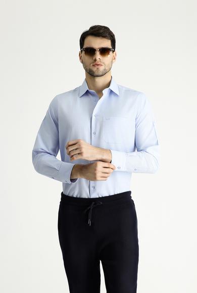 Erkek Giyim - UÇUK MAVİ L Beden Uzun Kol Klasik Desenli Pamuklu Gömlek