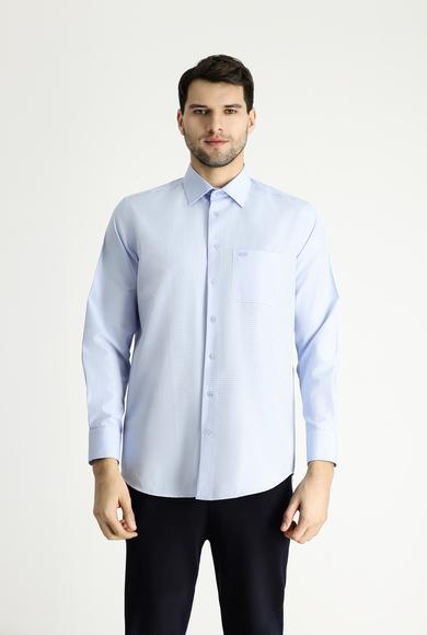 Erkek Giyim - UÇUK MAVİ L Beden Uzun Kol Klasik Desenli Pamuklu Gömlek