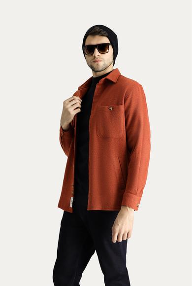Erkek Giyim - KİREMİT 4X Beden Uzun Kol Oversize Oduncu Pamuklu Gömlek