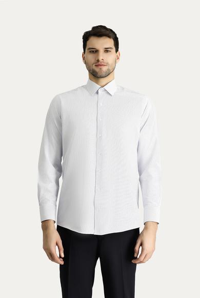 Erkek Giyim - KOYU MAVİ L Beden Uzun Kol Klasik Çizgili Pamuklu Gömlek