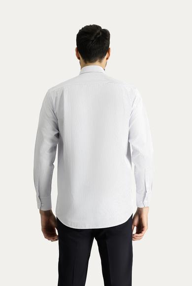 Erkek Giyim - KOYU MAVİ L Beden Uzun Kol Klasik Çizgili Pamuklu Gömlek