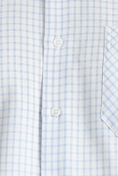 Erkek Giyim - UÇUK MAVİ 4X Beden Uzun Kol Regular Fit Ekose Pamuklu Gömlek