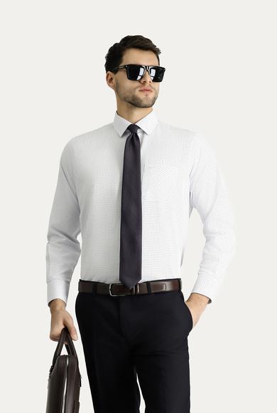 Erkek Giyim - KOYU MAVİ M Beden Uzun Kol Regular Fit Ekose Pamuklu Gömlek