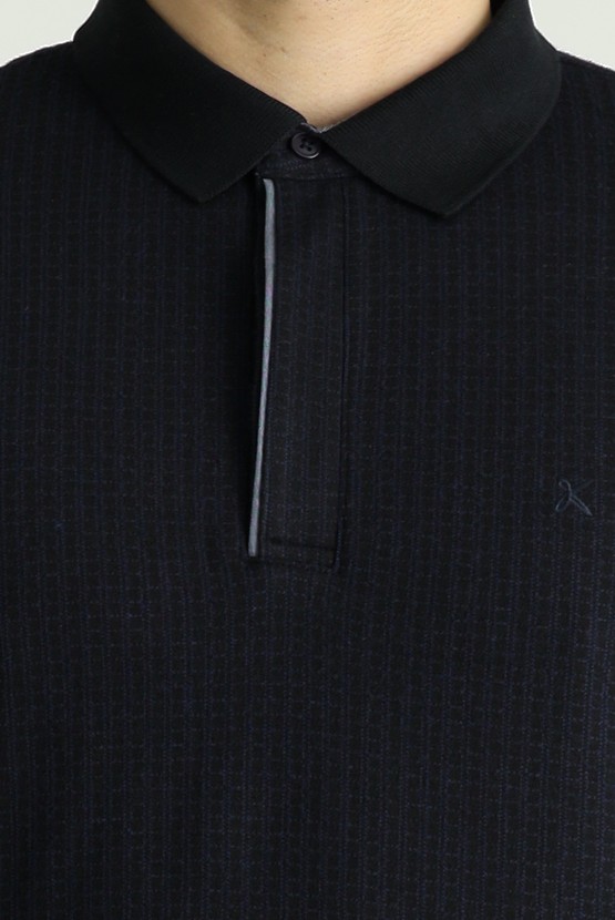 Erkek Giyim - Polo Yaka Desenli Nakışlı Sweatshirt