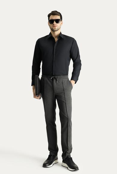 Erkek Giyim - SİYAH L Beden Uzun Kol Slim Fit Dar Kesim Non Iron Ütü Gerektirmeyen Pamuklu Gömlek