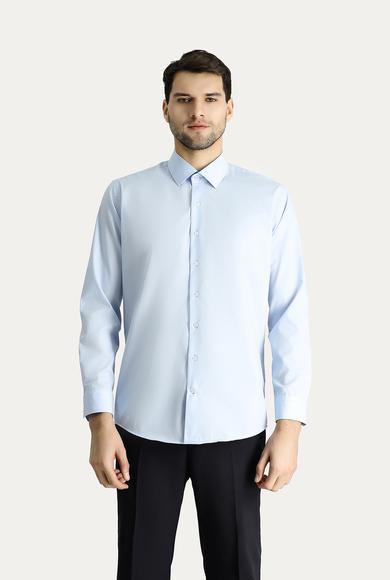 Erkek Giyim - UÇUK MAVİ L Beden Uzun Kol Slim Fit Dar Kesim Non Iron Ütü Gerektirmeyen Pamuklu Gömlek