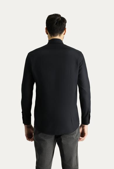 Erkek Giyim - SİYAH M Beden Uzun Kol Slim Fit Dar Kesim Non Iron Ütü Gerektirmeyen Pamuklu Gömlek