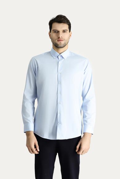 Erkek Giyim - UÇUK MAVİ 3X Beden Uzun Kol Slim Fit Dar Kesim Non Iron Ütü Gerektirmeyen Pamuklu Gömlek
