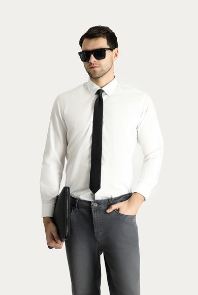 Erkek Giyim - BEYAZ XL Beden Uzun Kol Slim Fit Dar Kesim Non Iron Ütü Gerektirmeyen Pamuklu Gömlek