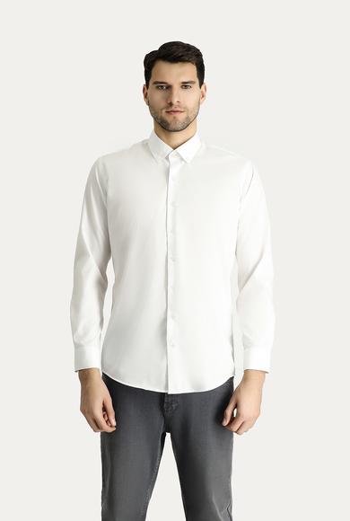 Erkek Giyim - BEYAZ XL Beden Uzun Kol Slim Fit Dar Kesim Non Iron Ütü Gerektirmeyen Pamuklu Gömlek