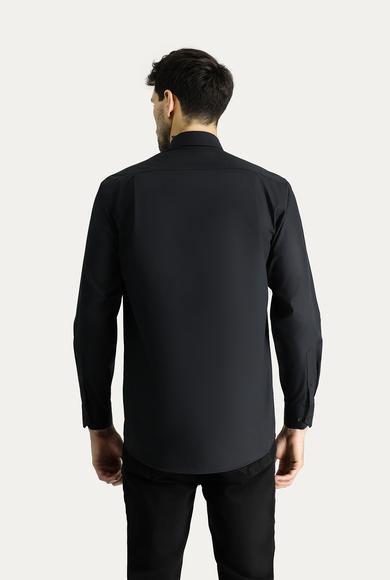 Erkek Giyim - SİYAH XXL Beden Uzun Kol Regular Fit Non Iron Ütü Gerektirmeyen Pamuklu Gömlek