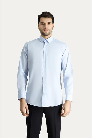 Erkek Giyim - UÇUK MAVİ L Beden Uzun Kol Regular Fit Non Iron Ütü Gerektirmeyen Pamuklu Gömlek