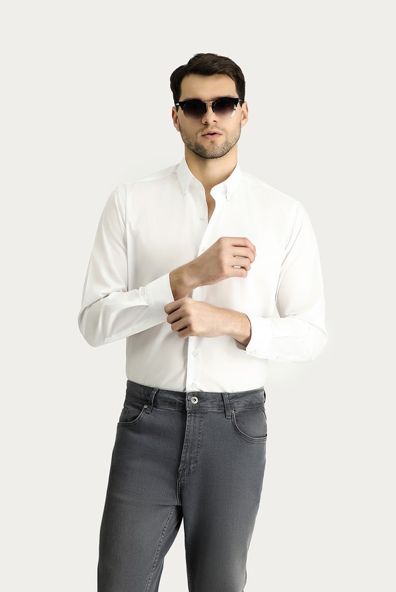 Erkek Giyim - Uzun Kol Regular Fit Non Iron Ütü Gerektirmeyen Pamuklu Gömlek