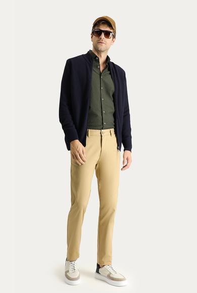 Erkek Giyim - ORTA BEJ 62 Beden Regular Fit Likralı Kanvas / Chino Pantolon