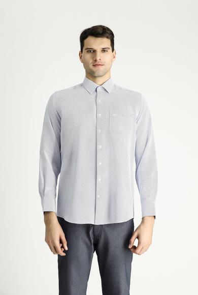 Erkek Giyim - KOYU MAVİ M Beden Uzun Kol Klasik Desenli Pamuklu Gömlek