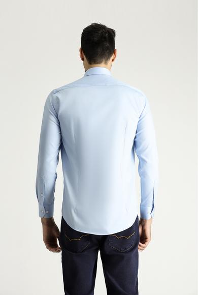 Erkek Giyim - UÇUK MAVİ XS Beden Uzun Kol Slim Fit Dar Kesim Non Iron Saten Pamuklu Gömlek