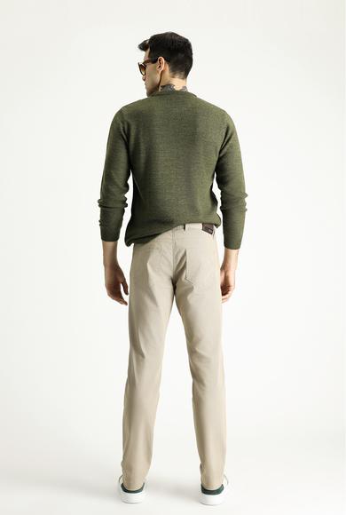 Erkek Giyim - ORTA BEJ 48 Beden Regular Fit Desenli Likralı Kanvas / Chino Pantolon