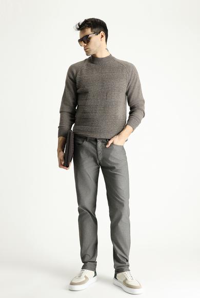Erkek Giyim - ORTA HAKİ 48 Beden Regular Fit Desenli Likralı Kanvas / Chino Pantolon