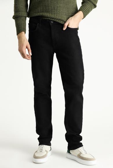 Erkek Giyim - SİYAH 48 Beden Slim Fit Dar Kesim Beli Lastikli İpli Likralı Örme Kanvas / Chino Pantolon