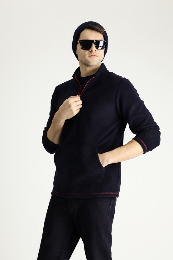 Erkek Giyim - Yarım Fermuarlı Polar Sweatshirt
