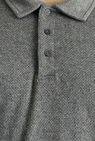 Erkek Giyim - ORTA GRİ MELANJ L Beden Polo Yaka Desenli Nakışlı Sweatshirt