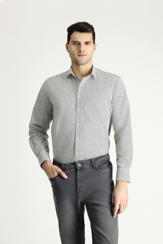 Erkek Giyim - Uzun Kol Regular Fit Oduncu Kareli Pamuklu Gömlek