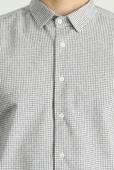 Erkek Giyim - BEYAZ S Beden Uzun Kol Regular Fit Oduncu Kareli Pamuklu Gömlek