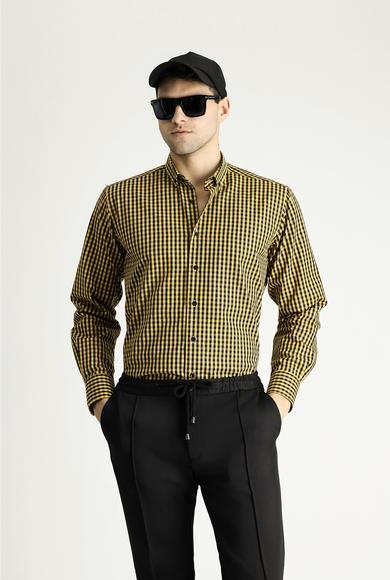 Erkek Giyim - HARDAL XL Beden Uzun Kol Regular Fit Oduncu Ekose Pamuklu Gömlek