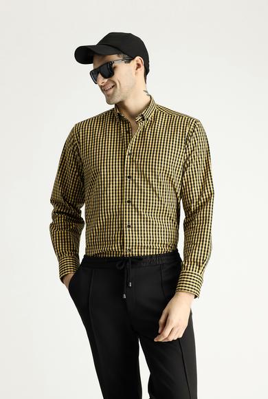 Erkek Giyim - HARDAL XL Beden Uzun Kol Regular Fit Oduncu Ekose Pamuklu Gömlek