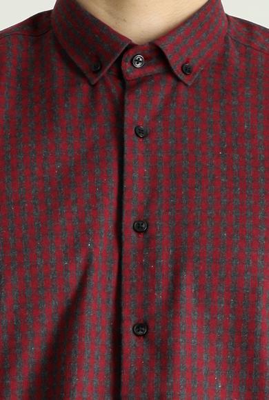Erkek Giyim - AÇIK BORDO L Beden Uzun Kol Regular Fit Oduncu Ekose Pamuklu Gömlek