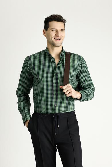Erkek Giyim - KOYU YEŞİL L Beden Uzun Kol Regular Fit Oduncu Ekose Pamuklu Gömlek