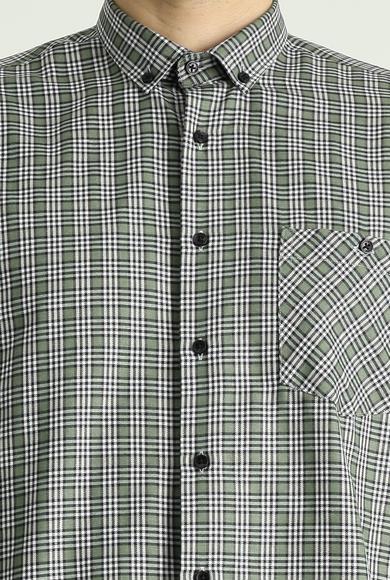 Erkek Giyim - KOYU YEŞİL M Beden Uzun Kol Regular Fit Oduncu Ekose Pamuklu Gömlek