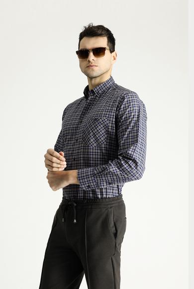 Erkek Giyim - HARDAL XXL Beden Uzun Kol Regular Fit Ekose Pamuklu Gömlek