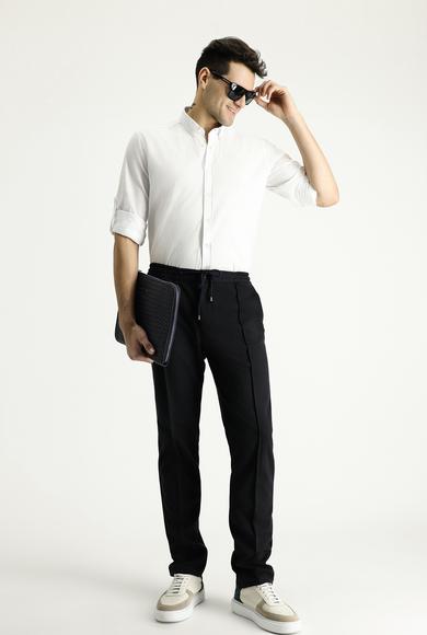 Erkek Giyim - BEYAZ 3X Beden Uzun Kol Relax Fit Rahat Kesim Keten Görünümlü Pamuk Gömlek