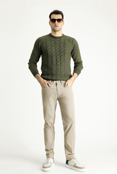 Erkek Giyim - ORTA BEJ 48 Beden Regular Fit Desenli Likralı Kanvas / Chino Pantolon