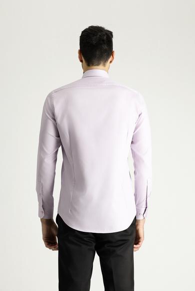 Erkek Giyim - LİLA L Beden Uzun Kol Slim Fit Dar Kesim Non Iron Saten Pamuklu Gömlek