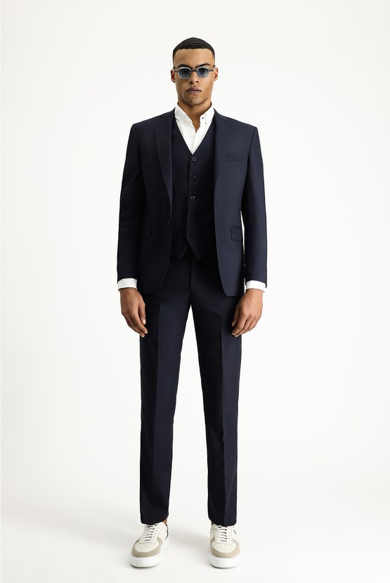 Erkek Giyim - Slim Fit Dar Kesim Yelekli Klasik Takım Elbise