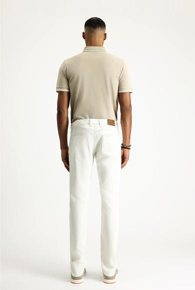 Erkek Giyim - KIRIK BEYAZ 46 Beden Slim Fit Dar Kesim Likralı Kanvas / Chino Pantolon
