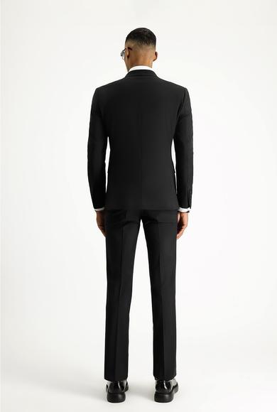 Erkek Giyim - SİYAH 48 Beden Slim Fit Dar Kesim Yünlü Klasik Takım Elbise