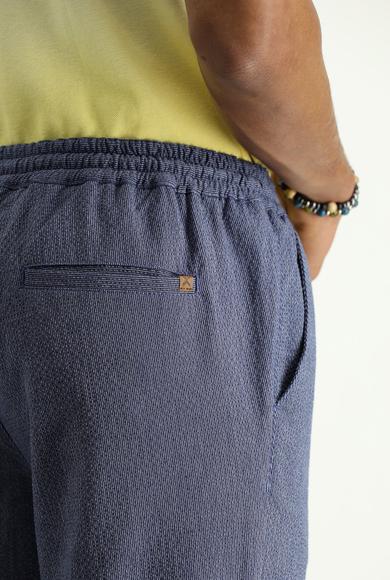 Erkek Giyim - AÇIK LACİVERT 50 Beden Slim Fit Dar Kesim Beli Lastikli İpli Desenli Likralı Pantolon