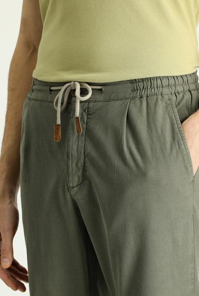 Erkek Giyim - ORTA HAKİ 50 Beden Slim Fit Dar Kesim Beli Lastikli İpli Likralı Pantolon