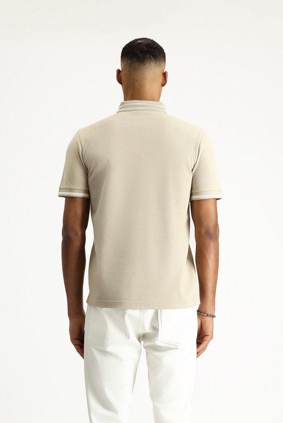 Erkek Giyim - Polo Yaka Slim Fit Dar Kesim Desenli Nakışlı Pamuk Tişört