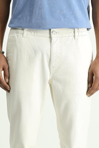 Erkek Giyim - EKRU 52 Beden Regular Fit Beli Lastikli Likralı Kanvas / Chino Pantolon