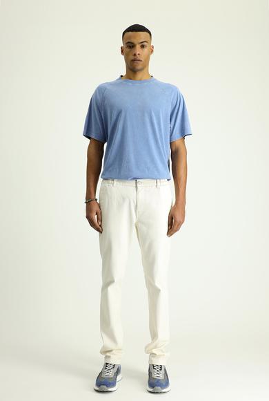 Erkek Giyim - EKRU 52 Beden Regular Fit Beli Lastikli Kanvas / Chino Likralı Pantolon
