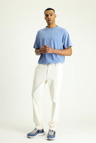 Erkek Giyim - EKRU 52 Beden Regular Fit Beli Lastikli Likralı Kanvas / Chino Pantolon