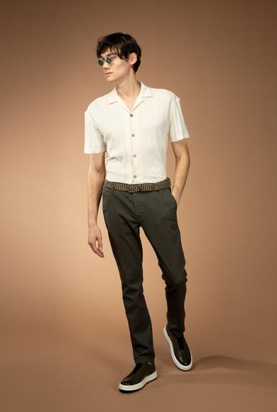 Erkek Giyim - ORTA HAKİ 50 Beden Regular Fit Beli Lastikli Kanvas / Chino Likralı Pantolon