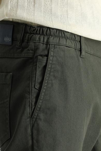 Erkek Giyim - ORTA HAKİ 50 Beden Regular Fit Beli Lastikli İpli Likralı Pantolon