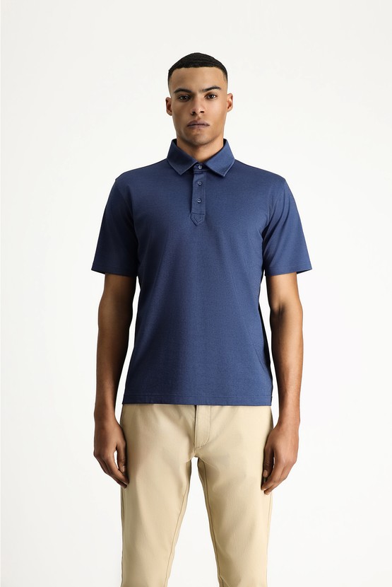 Erkek Giyim - Polo Yaka Regular Fit Desenli Nakışlı Pamuklu Tişört