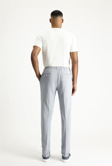 Erkek Giyim - AÇIK MAVİ 48 Beden Super Slim Fit Ekstra Dar Kesim Beli Lastikli İpli Gofre Likralı Klasik Pantolon