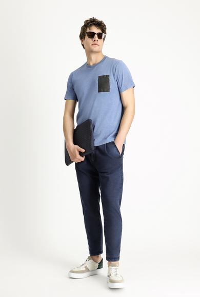 Erkek Giyim - İNDİGO M Beden Polo Yaka Slim Fit Dar Kesim Desenli Pamuk Tişört